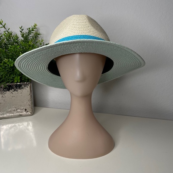 Genie by Eugenia Kim Billie Straw Fedora Sun‎ Hat Mint Green Cream Blue Coastal main image 4